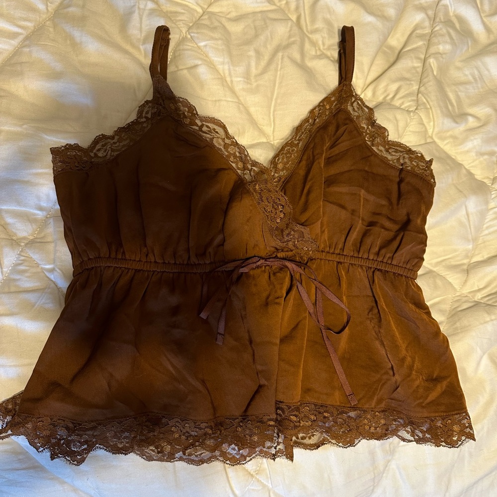 Brown satin cropped top!